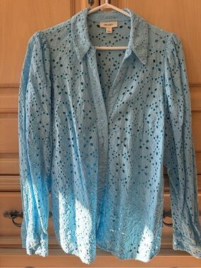 ON 34th Light Blue Eyelet Button-Up Shirt